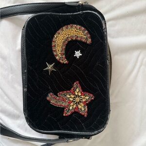 Sam Edelman Black Velvet Crossbody Bag with Beaded Star Design